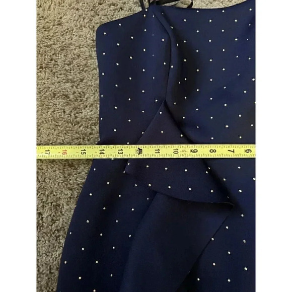 NWT BETSY & ADAM One Shoulder Ruffle Grommet Sheath Dress Navy Metal Stud Sz 8 - Picture 7 of 9